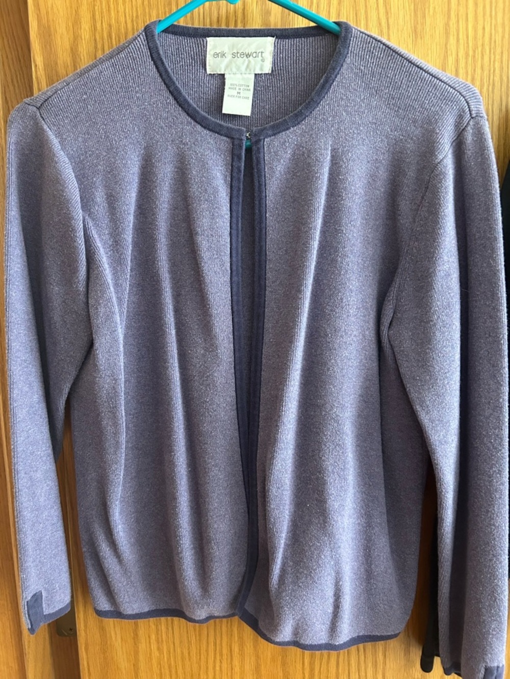 erik stewart Shimmery Purple Cardigan + Pierre Cardin black sweater. Medium